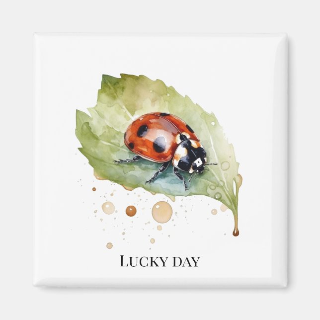 Aimant Lucky Ladybug sur la feuille (Devant)