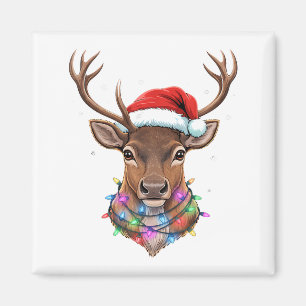 Aimant Lumières de Noël Renne Chapeau de Père Noël Mignon