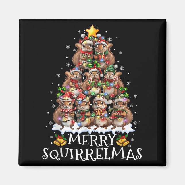 Aimant Lumières de sapin de Noël Écureuil Joyeux Écureuil (Devant)