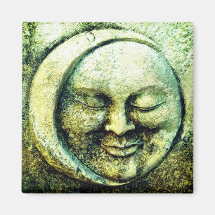 Aimant Lune de pierre et face soleil croissant vert gris