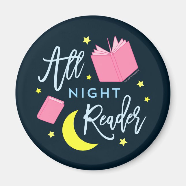 Aimant Lune Stars et livres roses Tous Lecteur de Nuit (Devant)