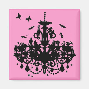 Aimant Lustre rose et papillons
