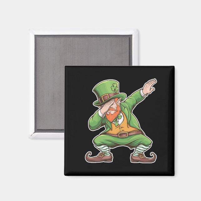 Aimant Lutin de la Saint-Patrick Dab Dabbing en vert  (Recto/Verso)