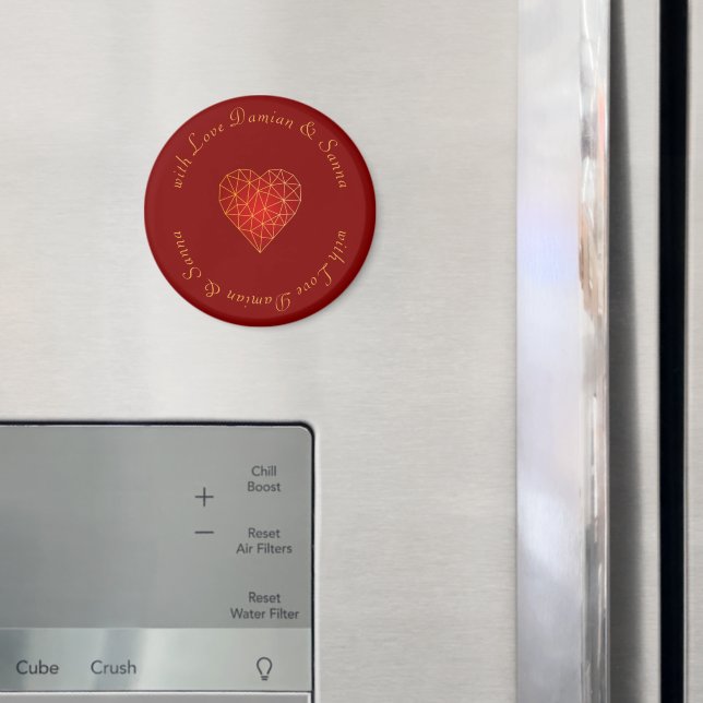 Aimant Luxe et moderne géométrique or rouge coeur amour (In situ (réfrigérateur))