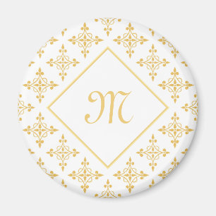Aimant Luxueux Monogramme Blanc et Gold Quatre Floral