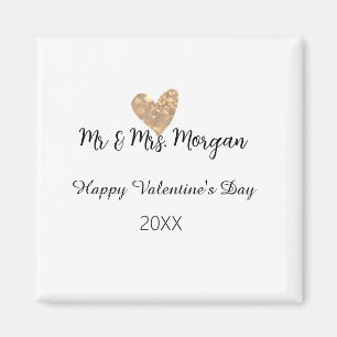 Aimant M & Mme nom joyeuse Saint-Valentin cœur doré