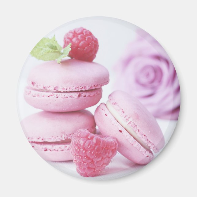 Aimant Macarons framboises roses Pâtisserie française Pho (Devant)