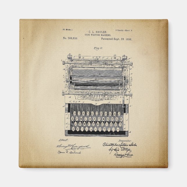 Aimant Machine à écrire vintage brevet (Devant)
