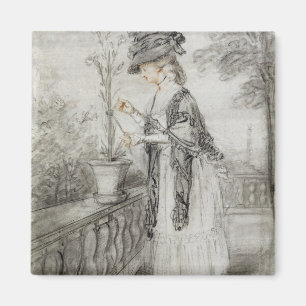 Aimant Madame sur une terrasse tendant une usine