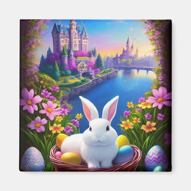 Aimant Magical landscape with rabbit and magical castles  (Devant)