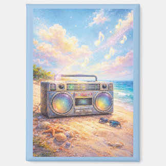 Aimant Magical Retro Boombox Playing Music On Beach