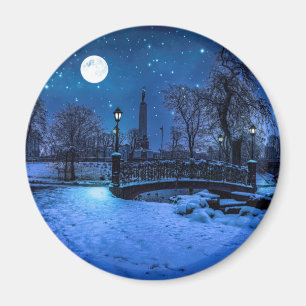 Aimant Magique nuit d'hiver avec ciel étoilé et pleine lu