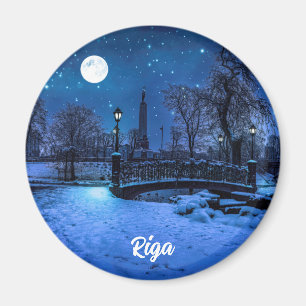 Aimant Magique nuit d'hiver avec ciel étoilé et pleine lu