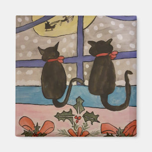 Aimant Magnat de Noël de chat noir