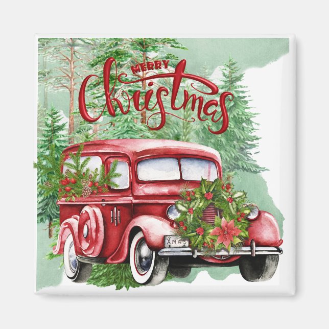 Aimant Magnat de Noël vintage Camion rouge (Devant)