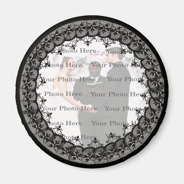 Aimant Magnat rond photo en dentelle noire (Devant)