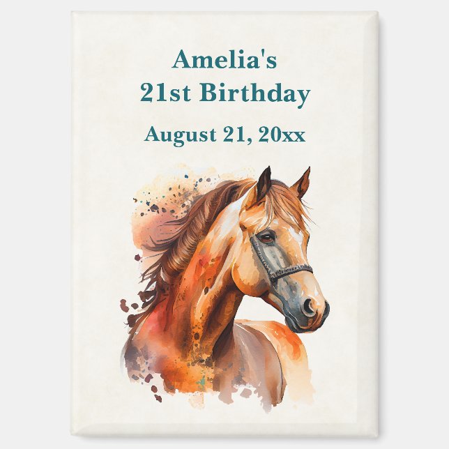 Aimant Magnifique anniversaire de cheval alezan, Sauvegar (Recto)