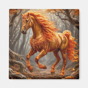 Aimant Magnifique cheval orange dans la forêt automnale