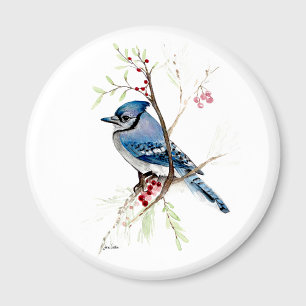 Aimant Magnifique Geai Bleu Aquarelle