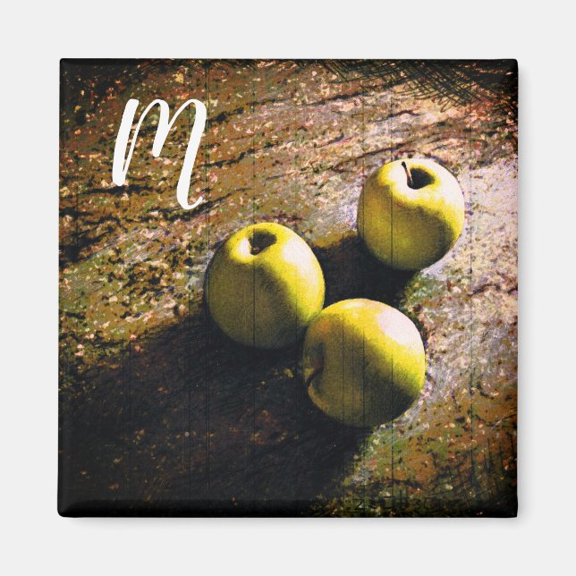 Aimant Magogramme de trois pommes vertes (Devant)