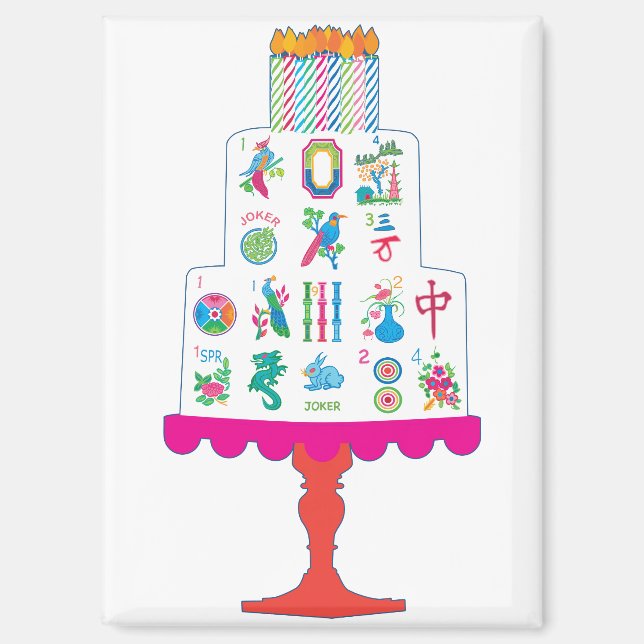 Aimant Mah Jongg Anniversaire de gâteau (Recto)