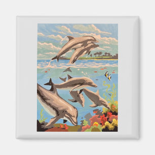 Aimant Main peinte par numéro   Jouer aux dauphins   Bure