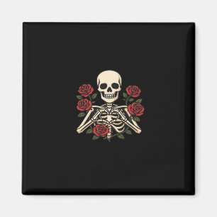 Aimant Mains Coeur Squelette Avec Roses Rouges - Romantiq