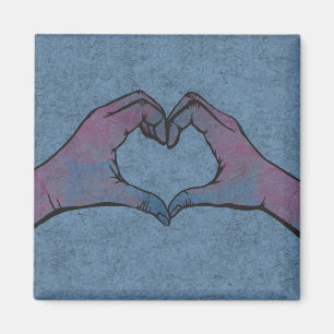 Aimant Mains de coeur sur Arrière - plan bleu