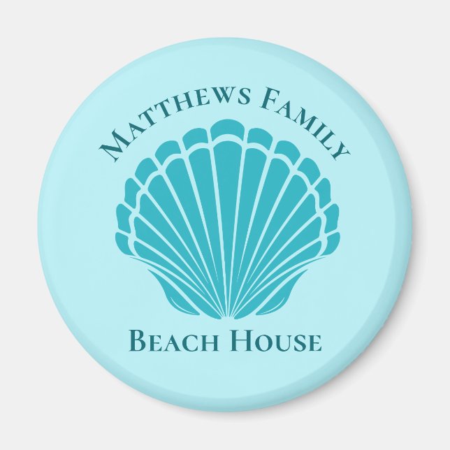 Aimant Maison de plage personnalisée Aqua Seashell Monogr (Devant)
