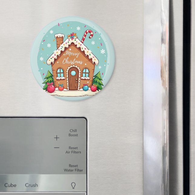 Aimant Maison en pain d'épices de Whimsical scène de Noël (In situ (réfrigérateur))
