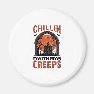 Aimant Maison hantée Halloween Chillin Creeps Lune Orange