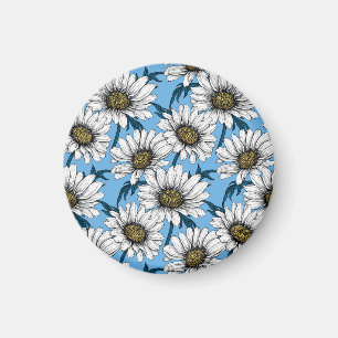 Aimant Maisonnettes, fleurs sauvages sur bleu