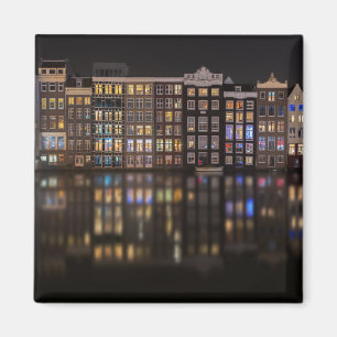 Aimant Maisons d'Amsterdam avec les lumières colorées