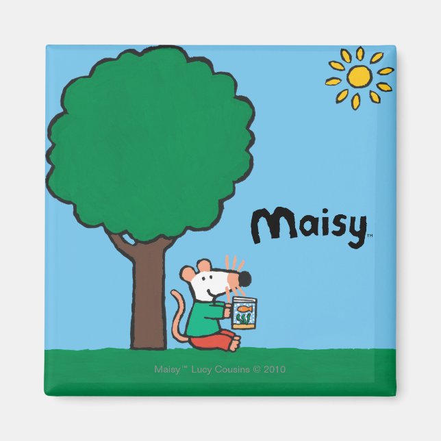 Aimant Maisy Lit Son Livre De Bibliothèque En Dehors (Devant)