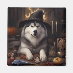 Aimant Malamute d'Alaska Citrouilles Halloween Épouvantab