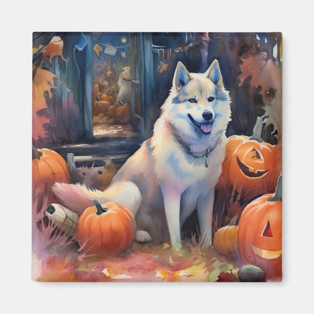Aimant Malamute d'Halloween en Alaska avec la peur Citrou (Devant)
