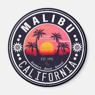 Aimant Malibu Ca Retro Coucher de soleil Palmiers Souveni
