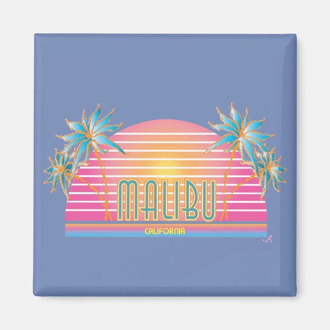 Aimant Malibu, Californie, Palm Trees Sun Graphic Cool (Devant)