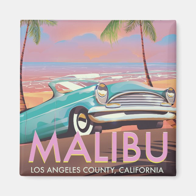 Aimant Malibu, Los Angeles, Californie affiche voyage (Devant)