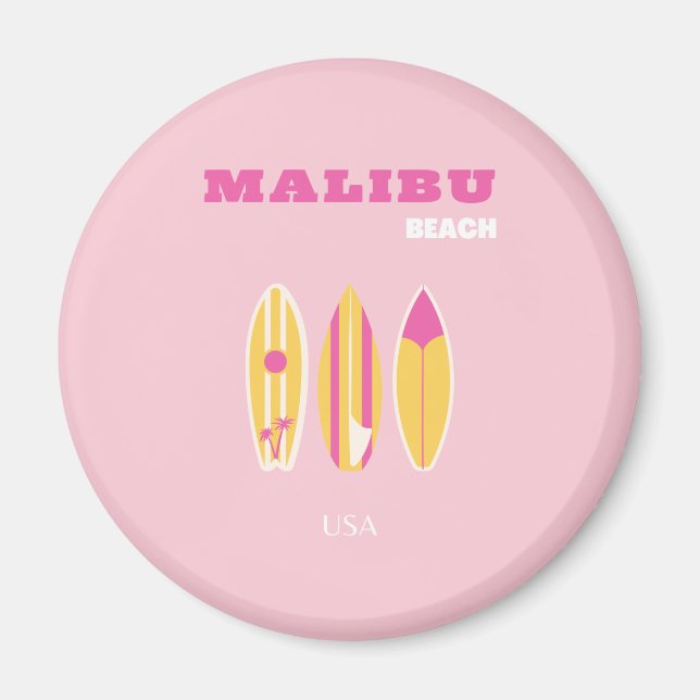 Aimant Malibu, Plage de Malibu, Preppy, Rose (Devant)