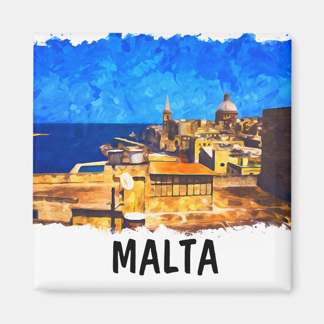 Aimant Malte Vintage voyage d'aquarelle Valletta (Devant)