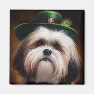 Aimant Malti Tzu Chien en Robe de la Saint Patrick