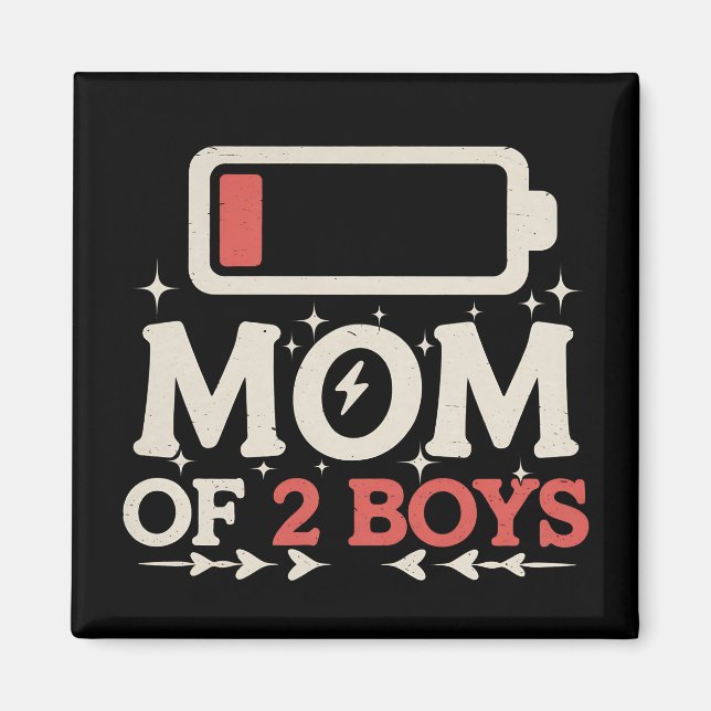 Aimant Maman De 2 Garçons Batterie basse Drôle Fête des M (Devant)