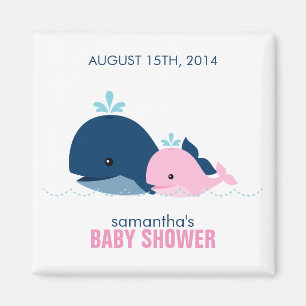 Aimant Maman et Baby Whale Baby shower {rose}