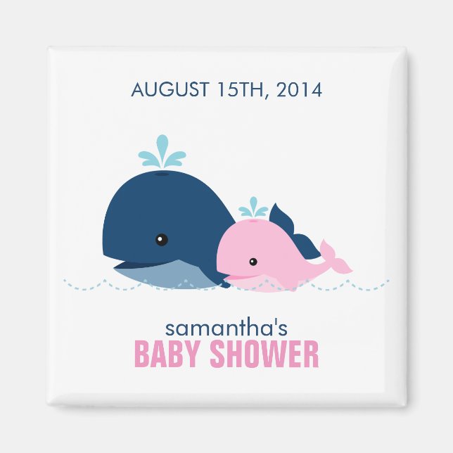 Aimant Maman et Baby Whale Baby shower {rose} (Devant)
