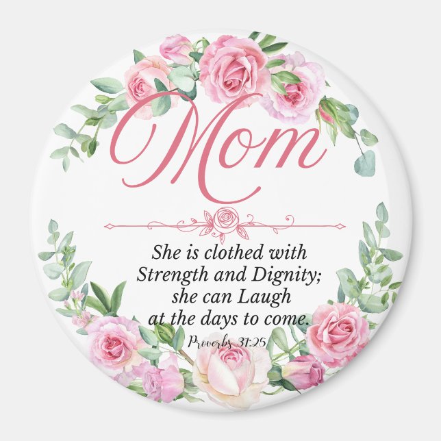 Aimant Maman - Proverbes 31:25 Fête des Mères Bible Verse (Devant)