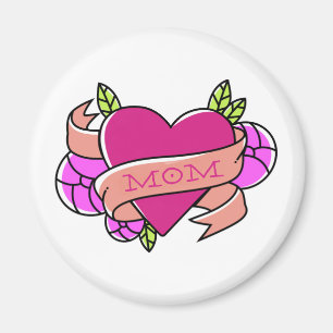 Aimant Maman Tattoo Fleurs d'art Coeur rose Love Amusemen