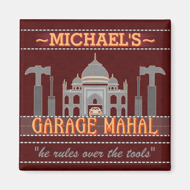 Aimant Man Cave Funny Garage Mahal Tools | Nom personnali (Devant)