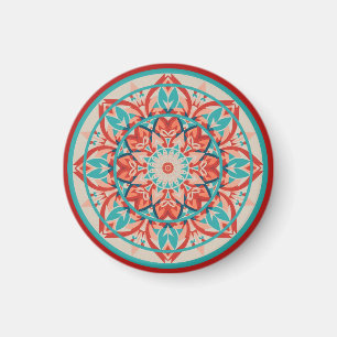 Aimant Mandala bohème orange et turquoise  