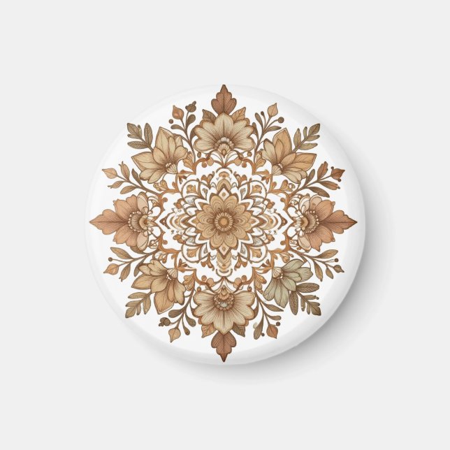 Aimant Mandala floral complexe aux tons bruns (Devant)
